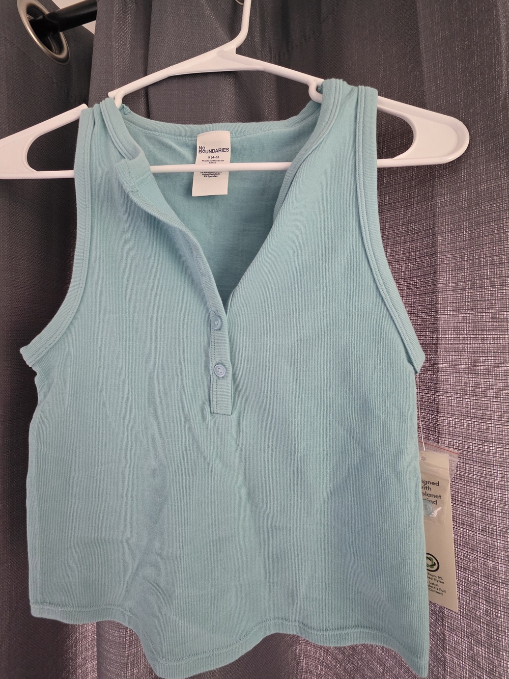No Boundaries Light Aqua Ribbed Henley Tank